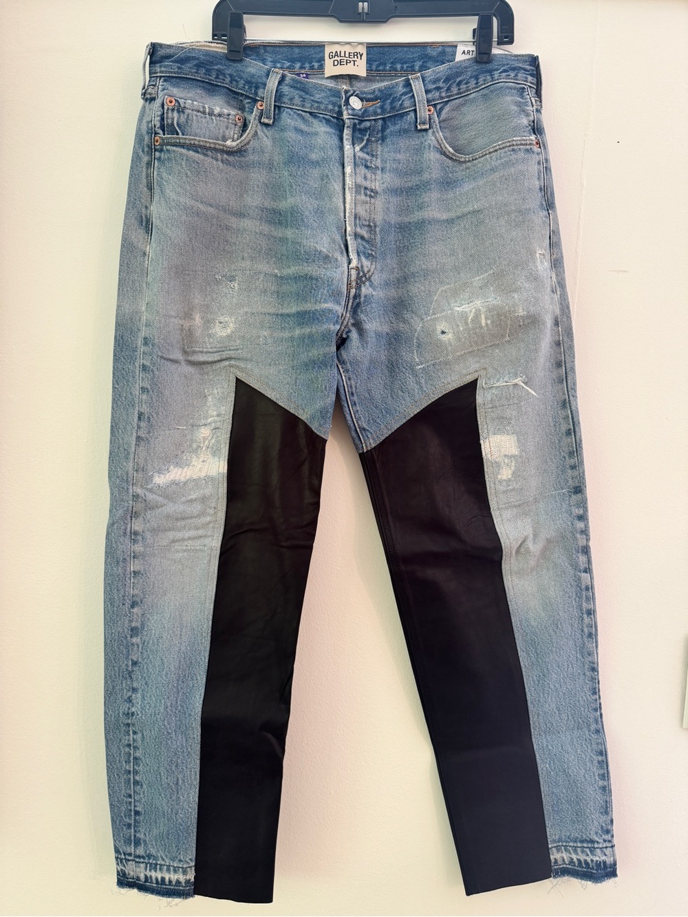 Gallery Dept Two-Tone Light Blue and Black Slim Straight Jeans
